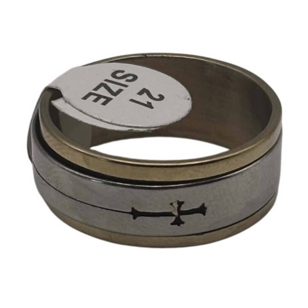Cross Spinner Ring Mens Size 11 Silver Gold Two Tone Gothic Goth Punk